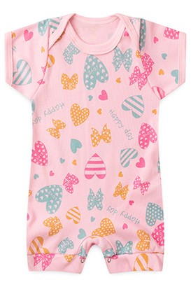 Banho de Sol Bebê Feminino Canelado Rosa Corações (P/M/G) - Top Chot