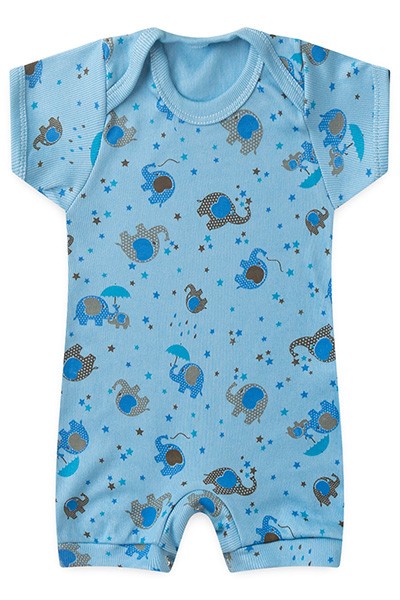 Banho de Sol Bebê Masculino Manga Curta Canelado Azul Elefante (P/M/G) - Top Chot - Tamanho P - Azul