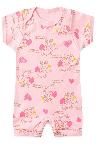 Banho de Sol Bebê Feminino Canelado Rosa Ursa Coração (P/M/G) - Top Chot - Tamanho P - Rosa
