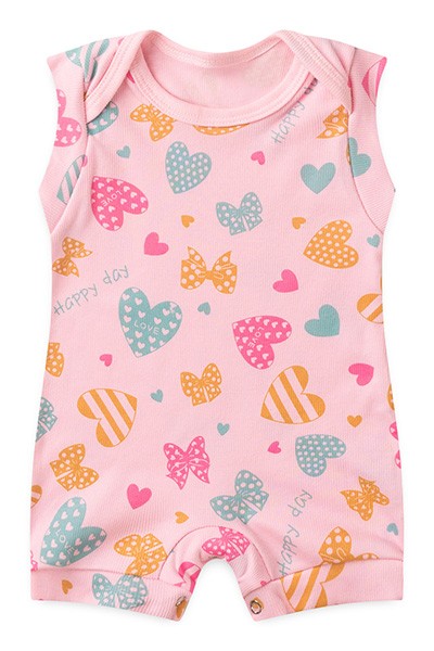 Banho de Sol Bebê Feminino Regata Canelado Rosa Corações (P/M/G) - Top Chot - Tamanho P - Rosa