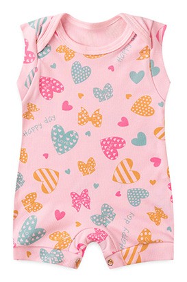 Banho de Sol Bebê Feminino Regata Canelado Rosa Corações (P/M/G) - Top Chot