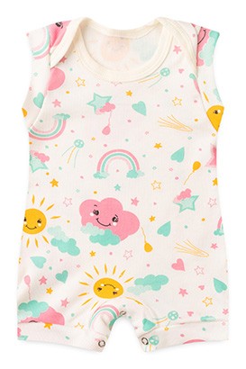 Banho de Sol Bebê Feminino Regata Canelado Off White Solzinho (P/M/G) - Top Chot