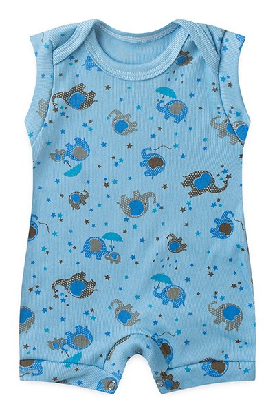 Banho de Sol Bebê Masculino Regata Canelado Azul Elefantinho (P/M/G) - Top Chot - Tamanho M - Azul