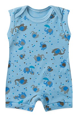 Banho de Sol Bebê Masculino Regata Canelado Azul Elefantinho (P/M/G) - Top Chot