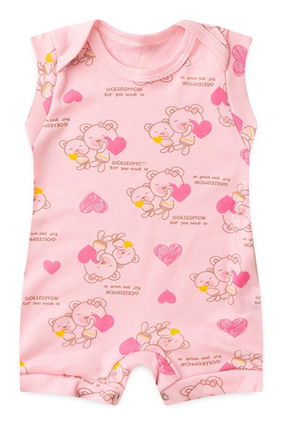Banho de Sol Bebê Feminino Regata Canelado Rosa Ursa Coração (P/M/G) - Top Chot - Tamanho G - Rosa