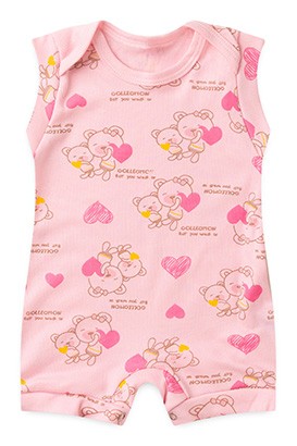 Banho de Sol Beb� Feminino Regata Canelado Rosa Ursa Cora��o (P/M/G) - Top Chot