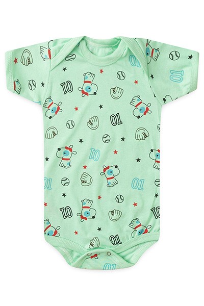 Body Bebê Masculino Manga Curta Meia Malha Verde Beisebol (RN/P/M/G) - Top Chot - Tamanho RN - Verde