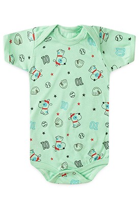Body Beb� Masculino Manga Curta Meia Malha Verde Beisebol (RN/P/M/G) - Top Chot
