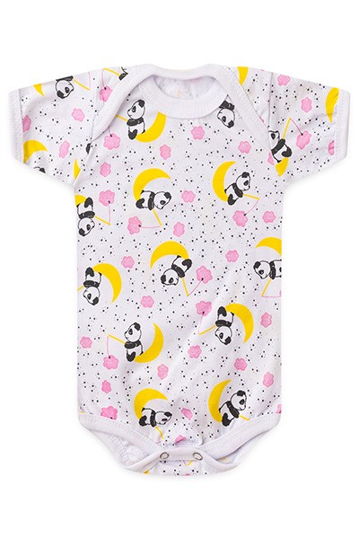 Body Bebê Feminino Manga Curta Meia Malha Branco Pandinha (RN/P/M/G) - Top Chot - Tamanho RN - Branco
