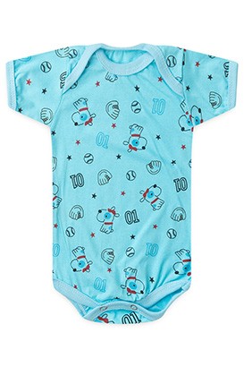 Body Beb� Masculino Manga Curta Meia Malha Turquesa Beisebol (RN/P/M/G) - Top Chot