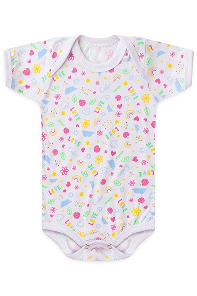 Body Bebê Feminino Manga Curta Meia Malha Branco Love (RN/P/M/G) - Top Chot - Tamanho P - Branco