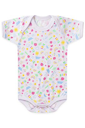 Body Bebê Feminino Manga Curta Meia Malha Branco Love (RN/P/M/G) - Top Chot
