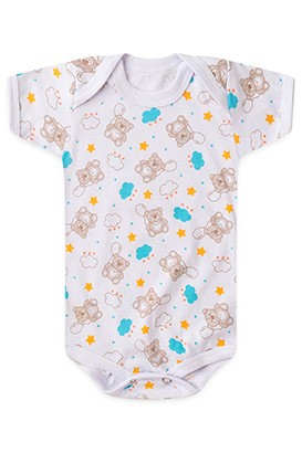 Body Bebê Masculino Manga Curta Meia Malha Branco Ursinho Balões (RN/P/M/G) - Top Chot