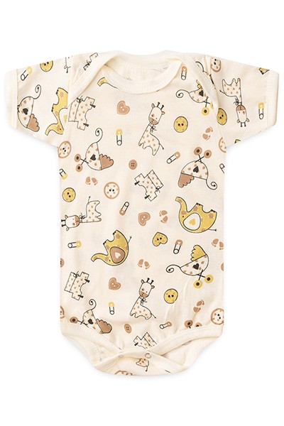 Body Bebê Manga Curta Meia Malha Creme Safari Baby (RN/P/M/G) - Top Chot - Tamanho P - Creme