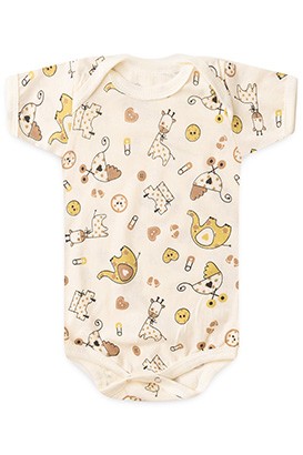Body Beb� Manga Curta Meia Malha Creme Safari Baby (RN/P/M/G) - Top Chot