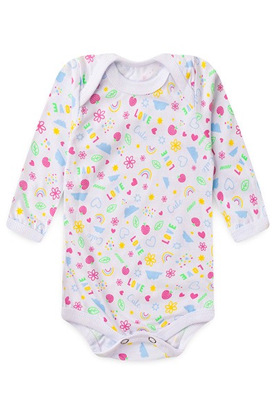 Body Bebê Feminino Meia Malha Manga Longa Branco Love (RN/P/M/G) - Top Chot - Tamanho M - Branco