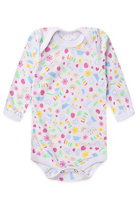Body Bebê Feminino Meia Malha Manga Longa Branco Love (RN/P/M/G) - Top Chot