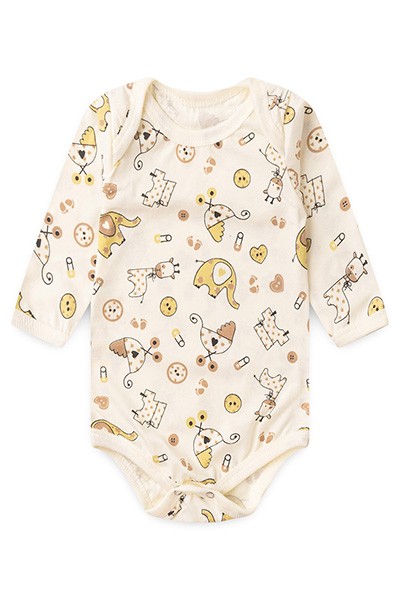 Body Bebê Manga Longa Meia Malha Creme Safari Baby (RN/P/M/G) - Top Chot - Tamanho G - Creme