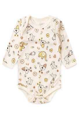 Body Beb� Manga Longa Meia Malha Creme Safari Baby (RN/P/M/G) - Top Chot