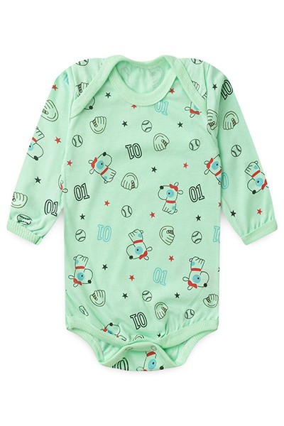 Body Bebê Masculino Manga Longa Meia Malha Verde Beisebol (RN/P/M/G) - Top Chot - Tamanho G - Verde