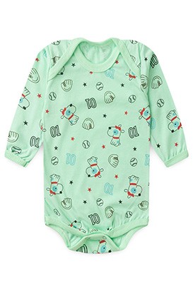 Body Beb� Masculino Manga Longa Meia Malha Verde Beisebol (RN/P/M/G) - Top Chot