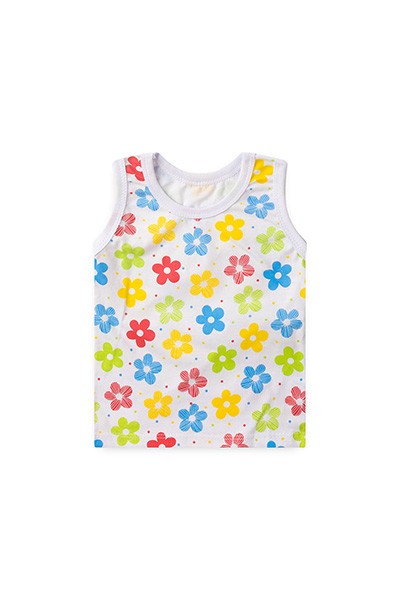 Camiseta Bebê Feminina Regata Meia Malha Branca Flores (1/2/3) - Top Chot - Tamanho 1 - Branco