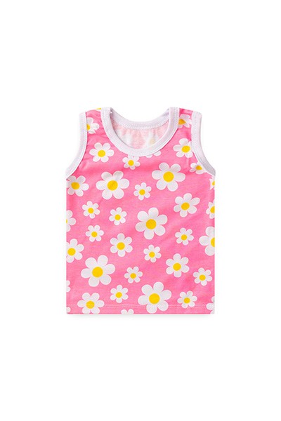 Camiseta Bebê Feminina Regata Meia Malha Rosa Flores (1/2/3) - Top Chot - Tamanho 1 - Rosa