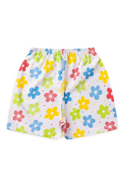 Shorts Bebê Feminino Meia Malha Branca Flores (1/2/3) - Top Chot - Tamanho 3 - Branco