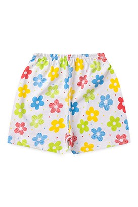 Shorts Bebê Feminino Meia Malha Branca Flores (1/2/3) - Top Chot