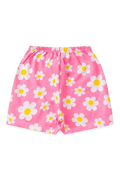 Shorts Bebê Feminino Meia Malha Rosa Flores (1/2/3) - Top Chot - Tamanho 3 - Rosa