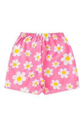 Shorts Bebê Feminino Meia Malha Rosa Flores (1/2/3) - Top Chot