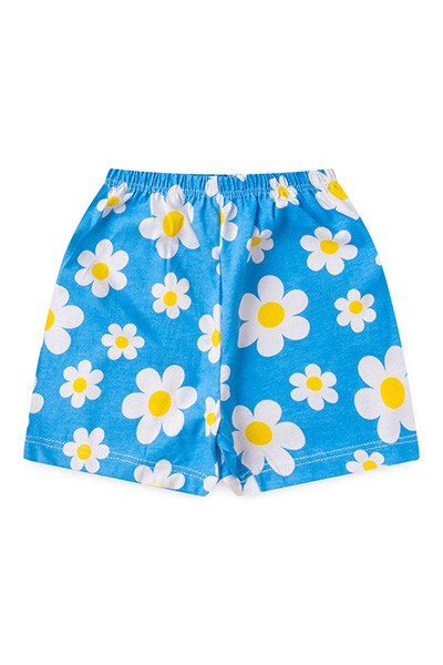 Shorts Bebê Feminino Meia Malha Azul Flores (1/2/3) - Top Chot - Tamanho 2 - Azul