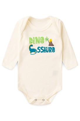 Body Bebê Masculino Manga Longa Canelado Creme Dinossauro (RN/P/M/G) - Top Chot