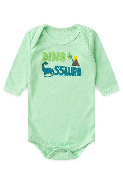Body Bebê Masculino Manga Longa Canelado Verde Dinossauro (RN/P/M/G) - Top Chot - Tamanho RN - Verde