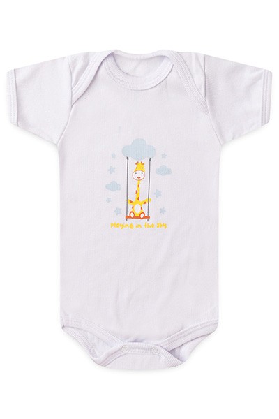 Body Bebê Manga Curta Canelado Branco Girafa Nuvem (RN/P/M/G) - Top Chot - Tamanho G - Branco