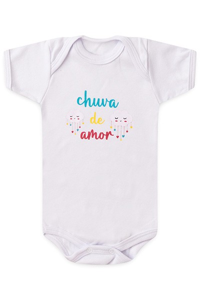 Body Bebê Manga Curta Canelado Branco Chuva de Amor (RN/P/M/G) - Top Chot - Tamanho G - Branco