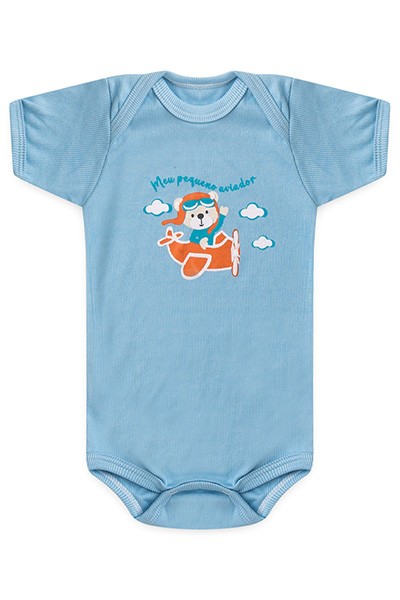Body Bebê Masculino Manga Curta Canelado Azul Aviador (RN/P/M/G) - Top Chot - Tamanho RN - Azul