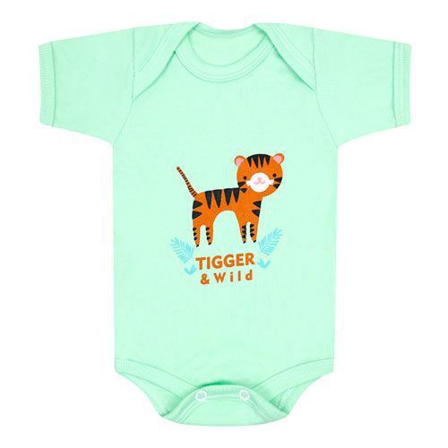 Body Bebê Masculino Manga Curta Canelado Verde Tigrinho (RN/P/M/G) - Top Chot - Tamanho P - Verde