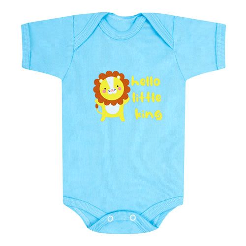 Body Bebê Masculino Manga Curta Canelado Azul Turquesa Leão (RN/P/M/G) - Top Chot - Tamanho M - Turquesa