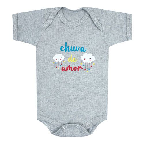 Body Bebê Manga Curta Canelado Mescla Chuva de Amor (RN/P/M/G) - Top Chot - Tamanho G - Mescla