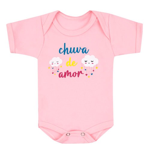 Body Bebê Feminino Manga Curta Canelado Rosa Chuva de Amor (RN/P/M/G) - Top Chot - Tamanho M - Rosa
