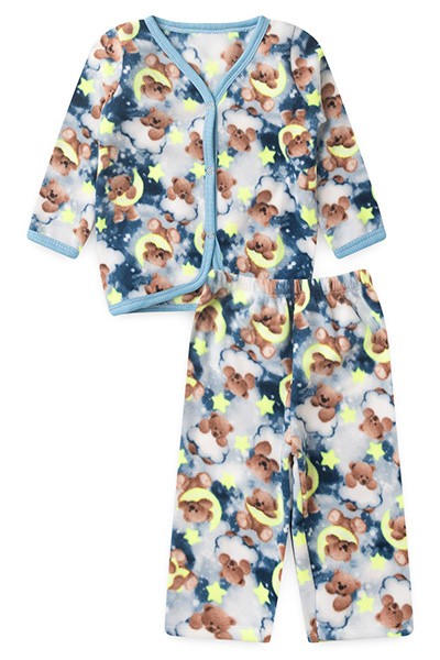 Pijama Bebê Masculino Soft Casaco e Calça Cinza Ursinho Lua (1/2/3) - Top Chot - Tamanho 1 - Cinza