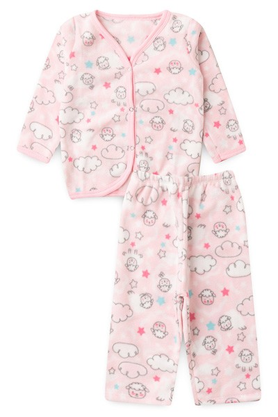 Pijama Bebê Feminino Soft Casaco e Calça Rosa Ovelha Nuvem (1/2/3) - Top Chot - Tamanho 2 - Rosa