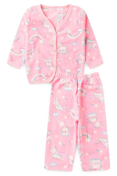 Pijama Bebê Feminino Soft Casaco e Calça Rosa Neon Unicórnio (1/2/3) - Top Chot - Tamanho 3 - Rosa