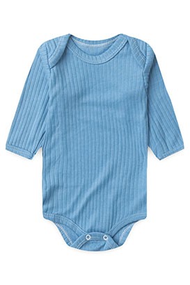 Body Bebê Canelado-Beirute Azul Manga Longa (RN/P/M/G) - Top Chot