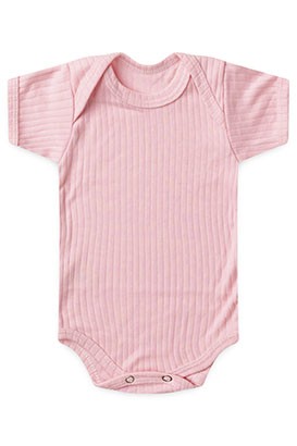Body Bebê Canelado-Beirute Rosa Manga Curta (RN/P/M/G) - Top Chot
