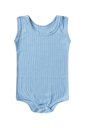 Body Beb� Canelado-Beirute Azul Liso Regata (P/M/G) - Top Chot