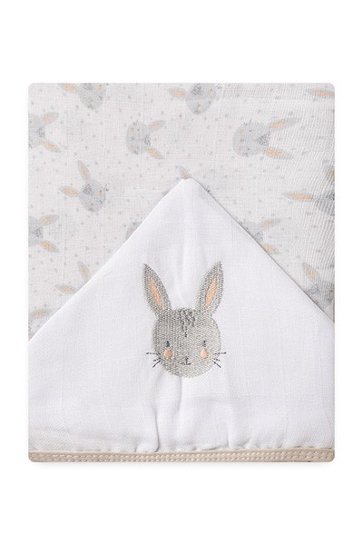 Toalha de Fralda Bebê com Capuz Bordado Branca Coelhinhos - Papi - Tamanho único - Branco,Cinza