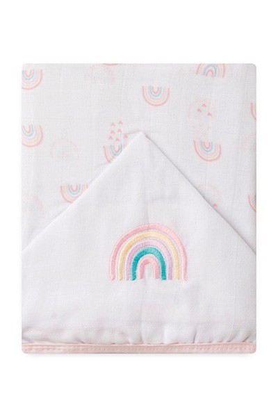 Toalha de Fralda Bebê Feminina com Capuz Bordado Branca Chuva de Amor - Papi - Tamanho único - Branco,Rosa