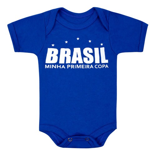 Body Bebê Canelado Manga Curta Azul Royal Minha Primeira Copa (RN/P) - Bebê Fofuxo - Tamanho P - Azul Royal